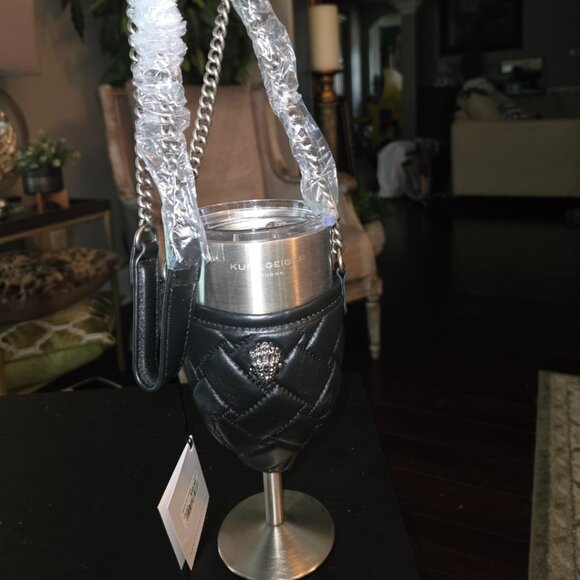 NWT Authentic Kurt Geiger Stainless Steel Wine Glass with Leather Holder - Picture 2 of 3